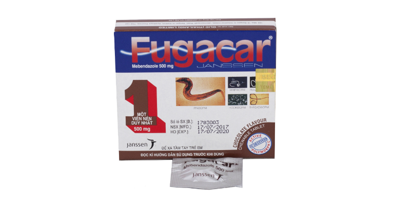 Thuốc Fugacar được bào chế ở dạng viên nén nhai. Người dùng nhai thuốc trước khi nuốt.