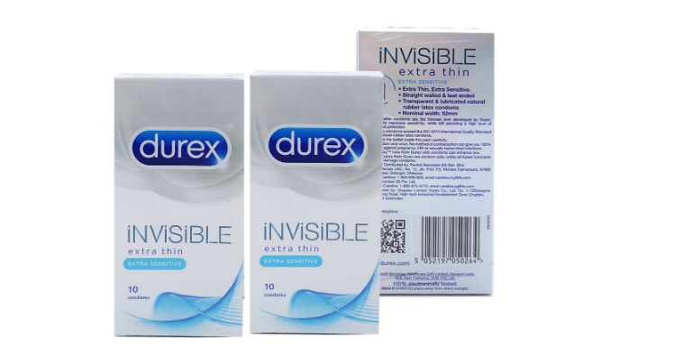 Hình ảnh sản phẩm bao cao su Durex Invisible Extra Thin, Extra Sensitive.