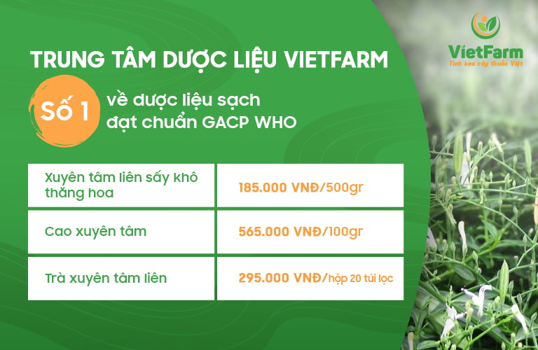Bảng giá các sản phẩm từ xuyên tâm liên Vietfarm