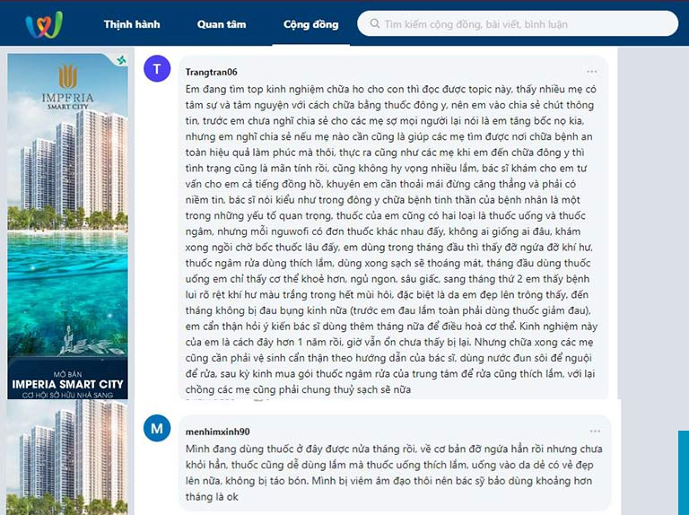 review phản hồi của bệnh nhân về Phụ Khang Tán trên webtretho