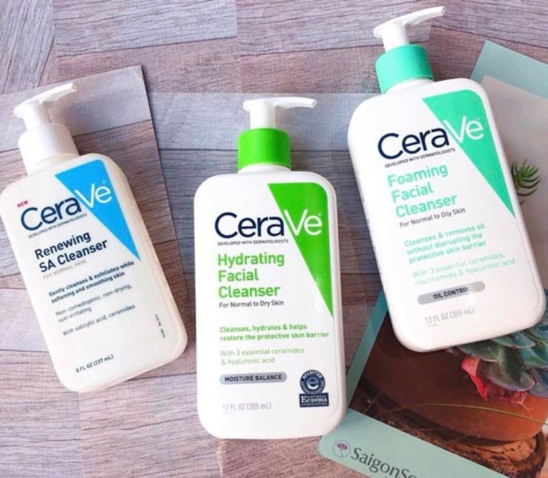 CeraVa có 3 loại sữa rửa mặt chuyên dụng cho từng loại da
