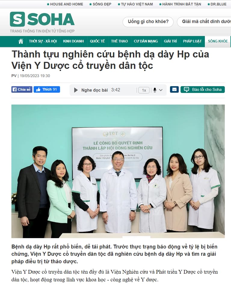 Báo Soha.vn đưa tin về bài thuốc